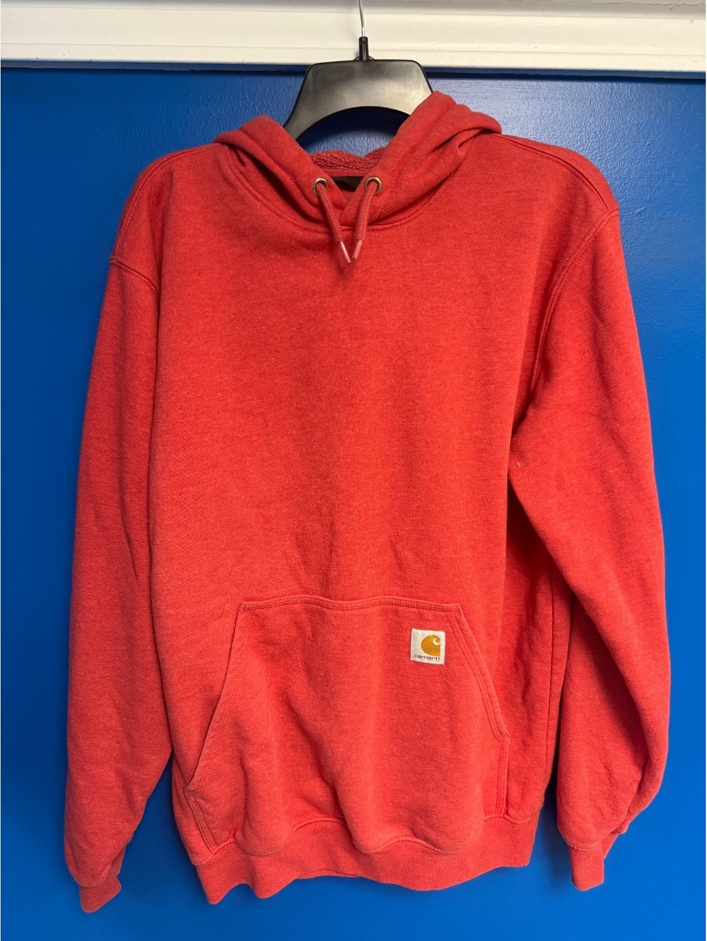 Carhartt Mens Small Loose Fit Sleeve Logo Pullover Hoodie Coral Heather K288